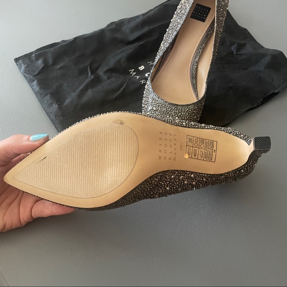 WHBM Hematite-Embellished High Heel Silver Jeweled Pumps - Picture 9 of 16